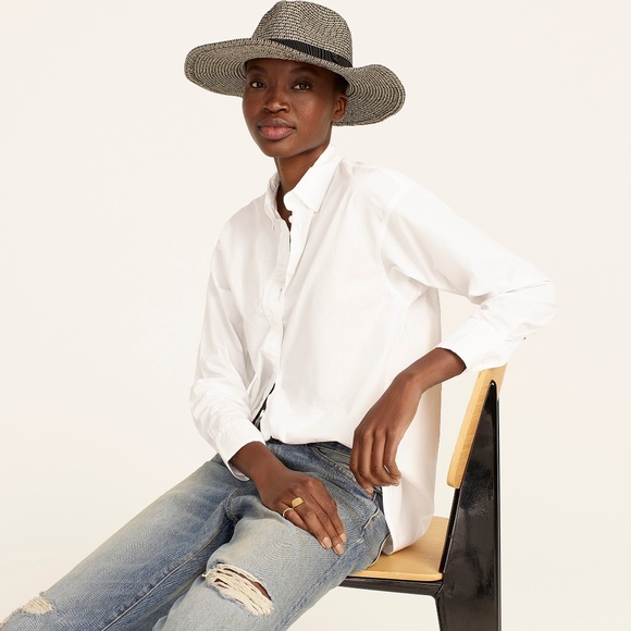 New JCREW Marled Wide Brim Packable Hat Black / Ivory - Picture 2 of 4